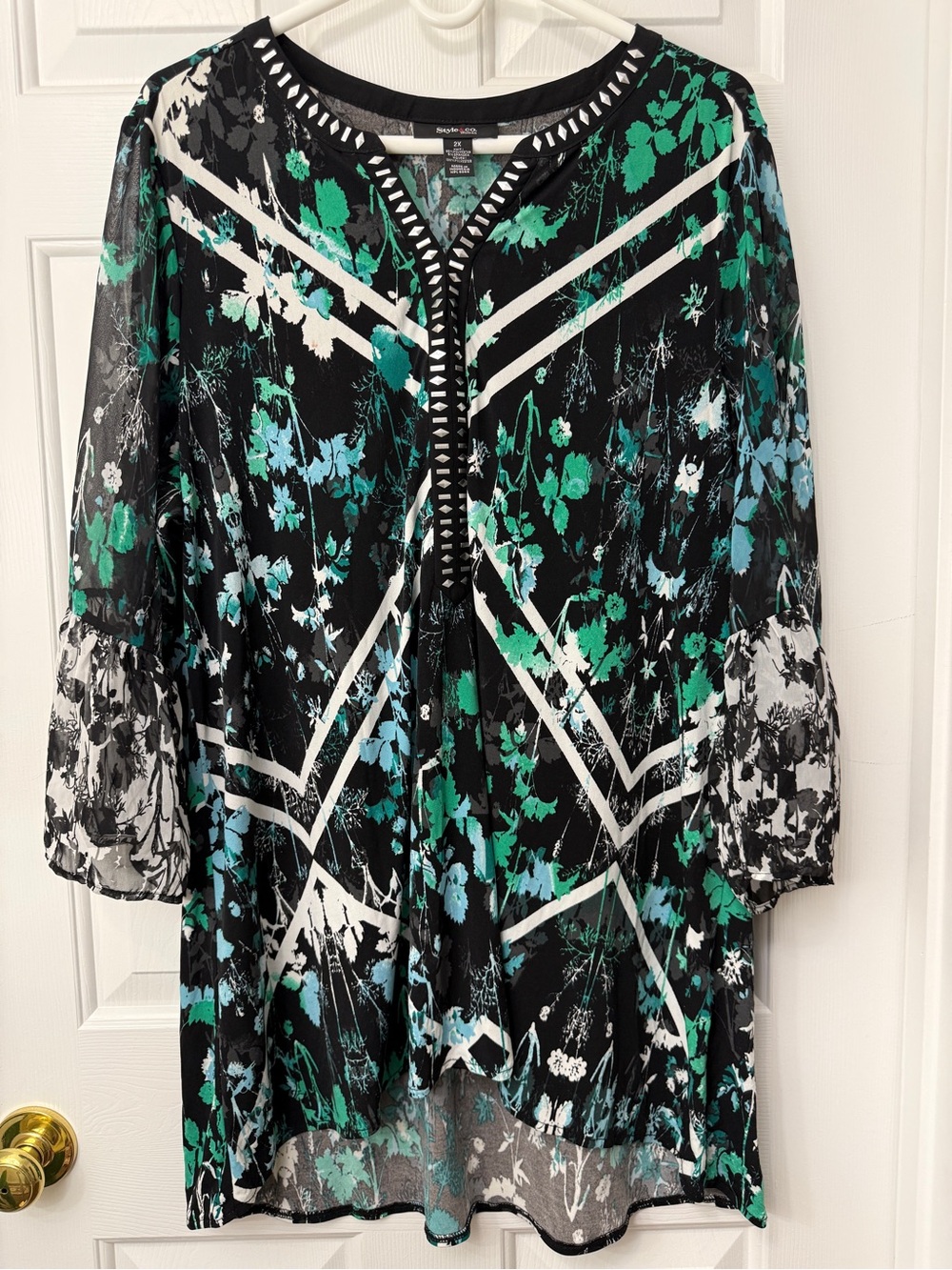 Style & Co. Black Tunic with Teal and Aqua Floral Print